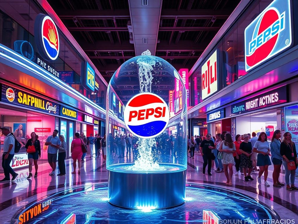 Futuristic Pepsi Fountain in 1990s Mall