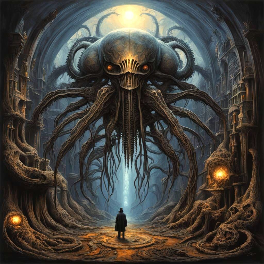 Biomechanical Flora in Void, Dramatic Lighting