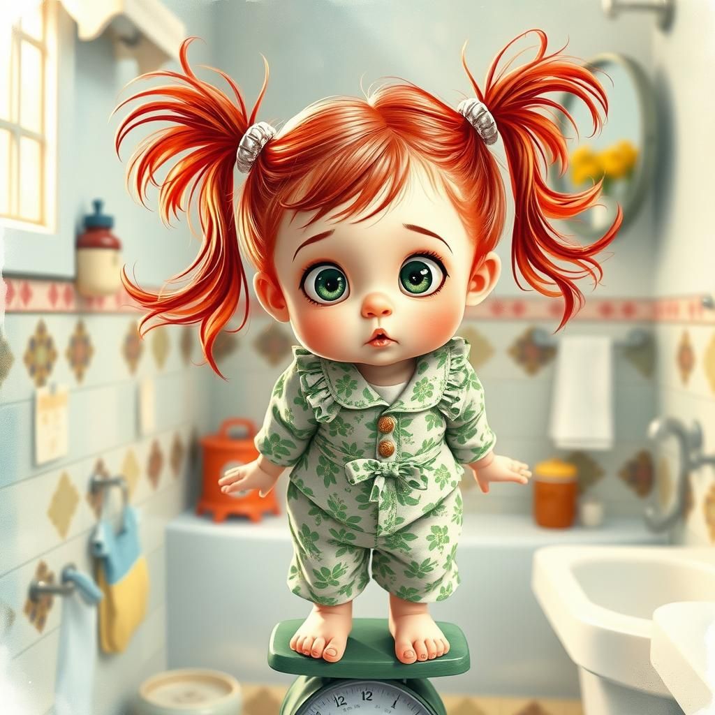whimsical toddler little girl with messy strawberry red hair...