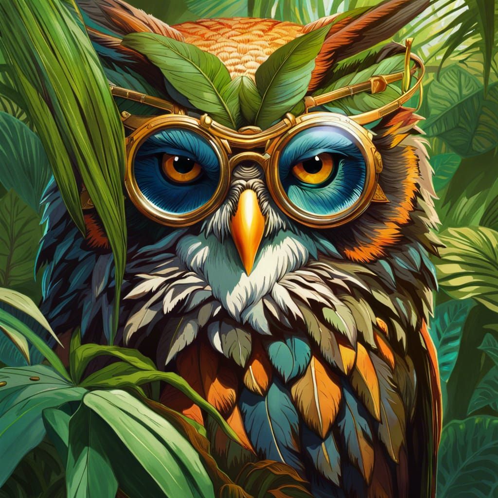 African Sage in Owl Goggles, Detailed Digital Art