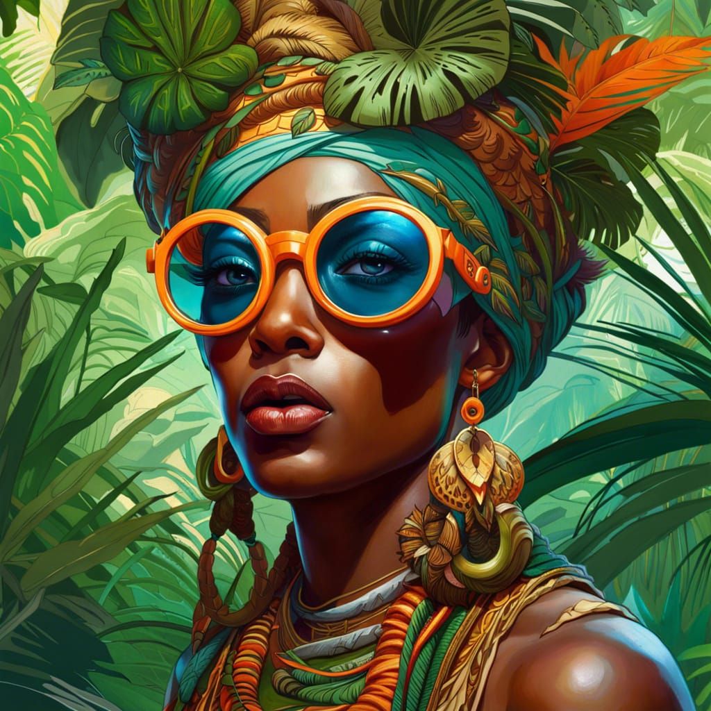 Tropical African Sage with Owl Goggles, Intricate Art