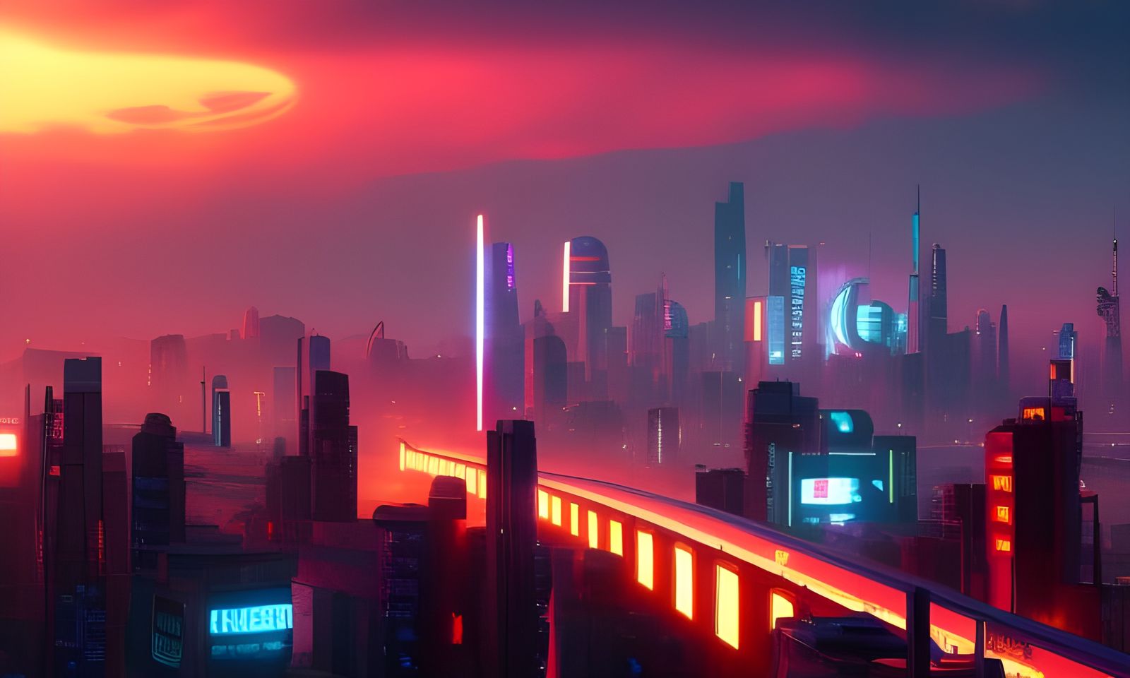Neon Science Fiction City in Cyberpunk Style