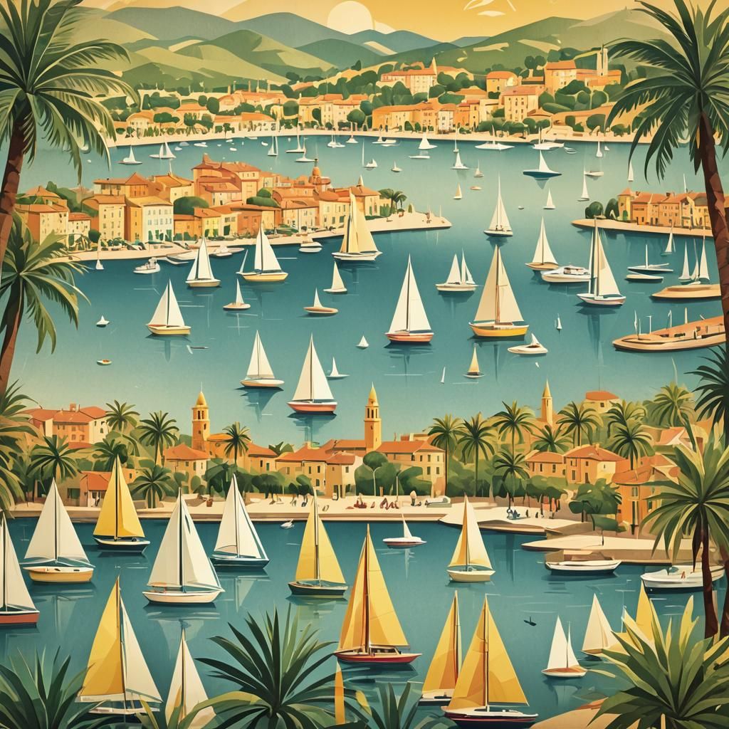 Vintage Saint Tropez Travel Poster in Origami Style