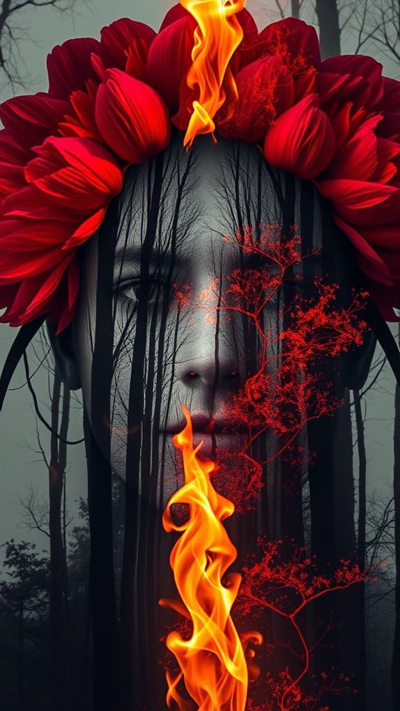 Abstract Double Exposure Portrait in Selective Color