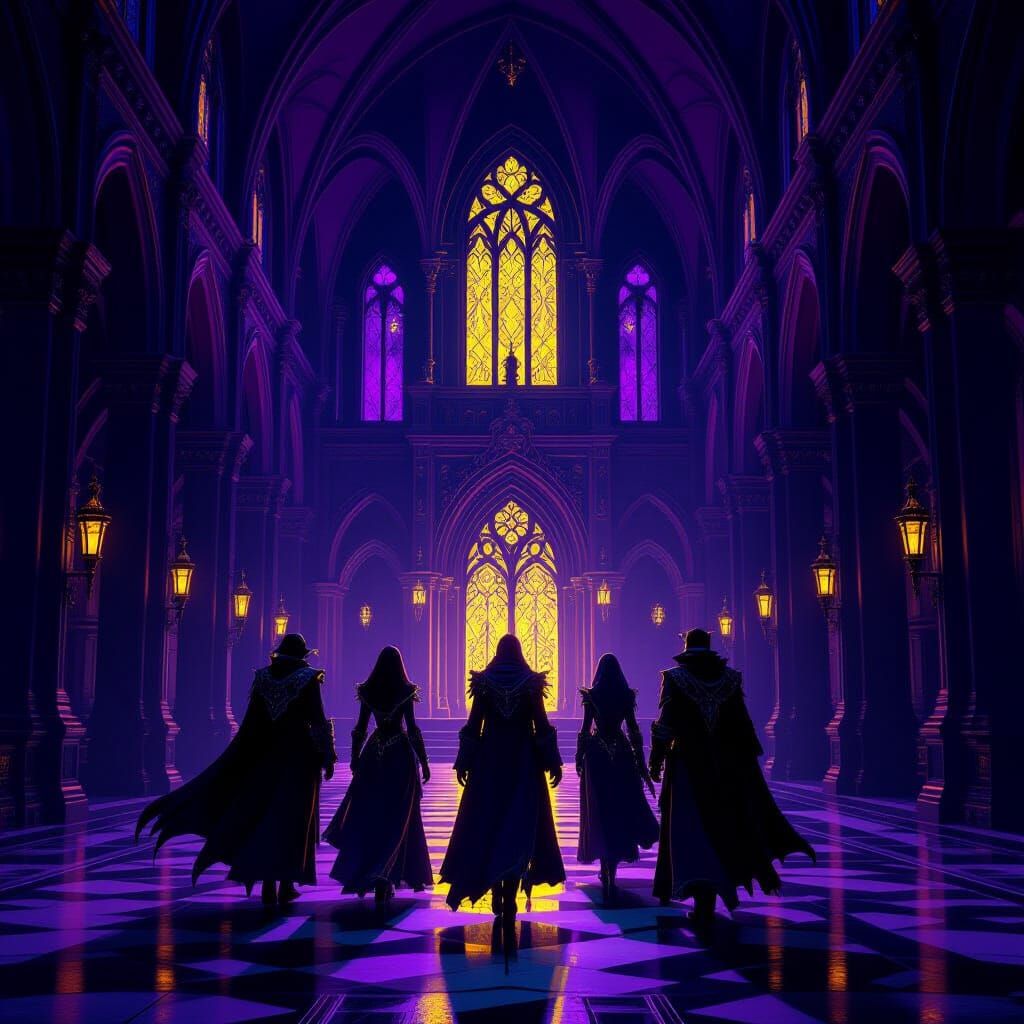 Fantasy Characters in Gothic Castle, Dark Fantasy Art