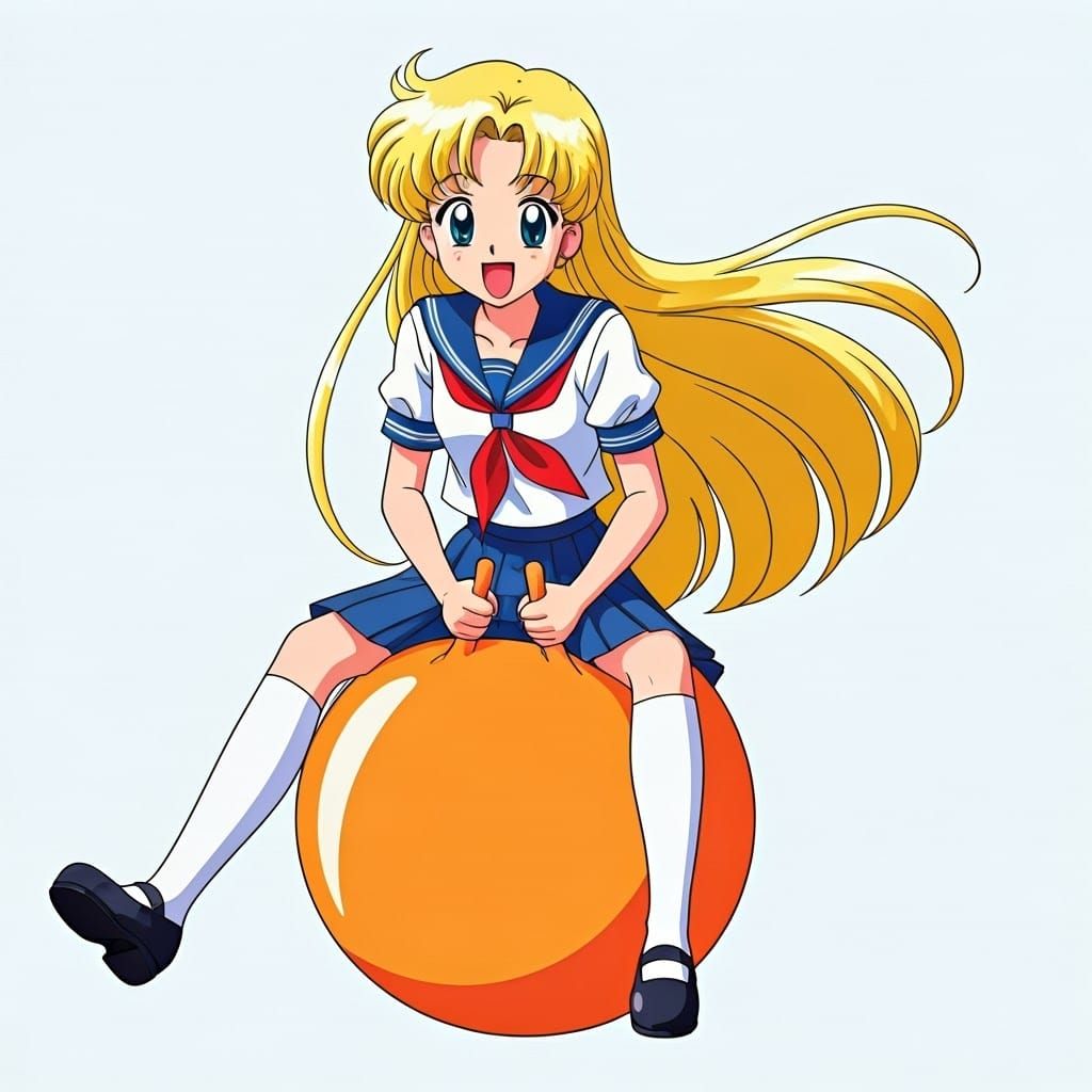 Minako Aino Bouncing on Hopper Ball in Manga Style