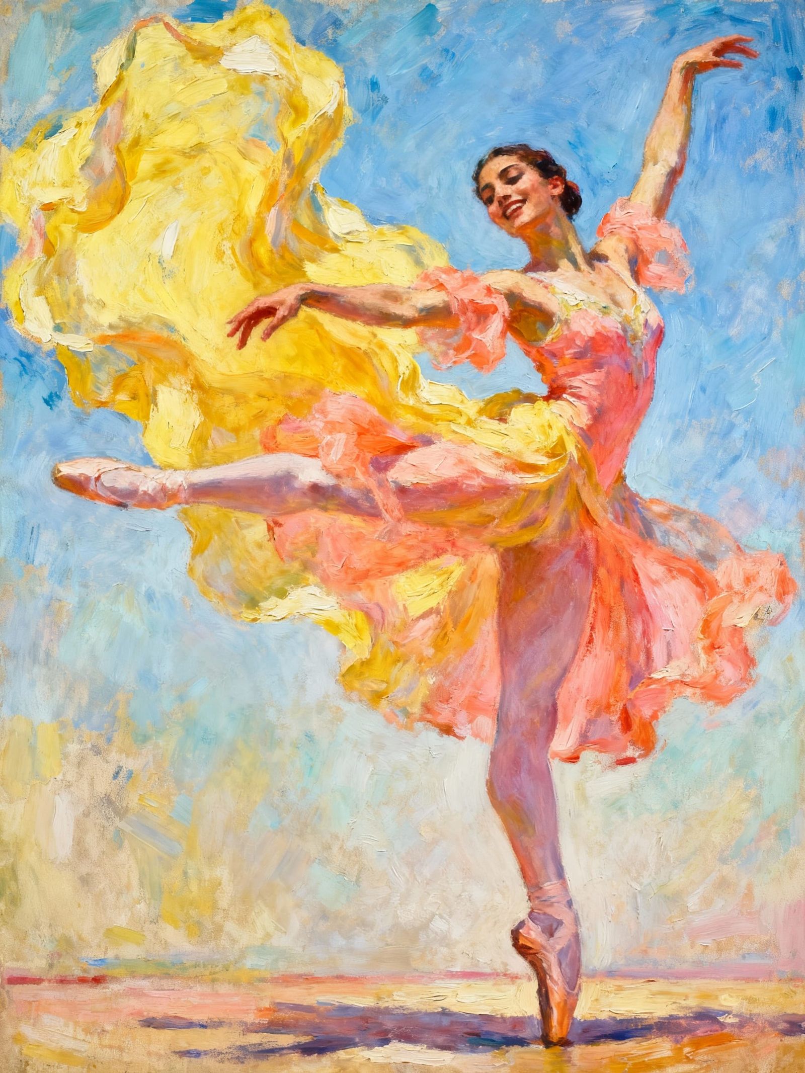Ballet Dancer in Sunny Summer Tones, Dry Brush Oil Painting