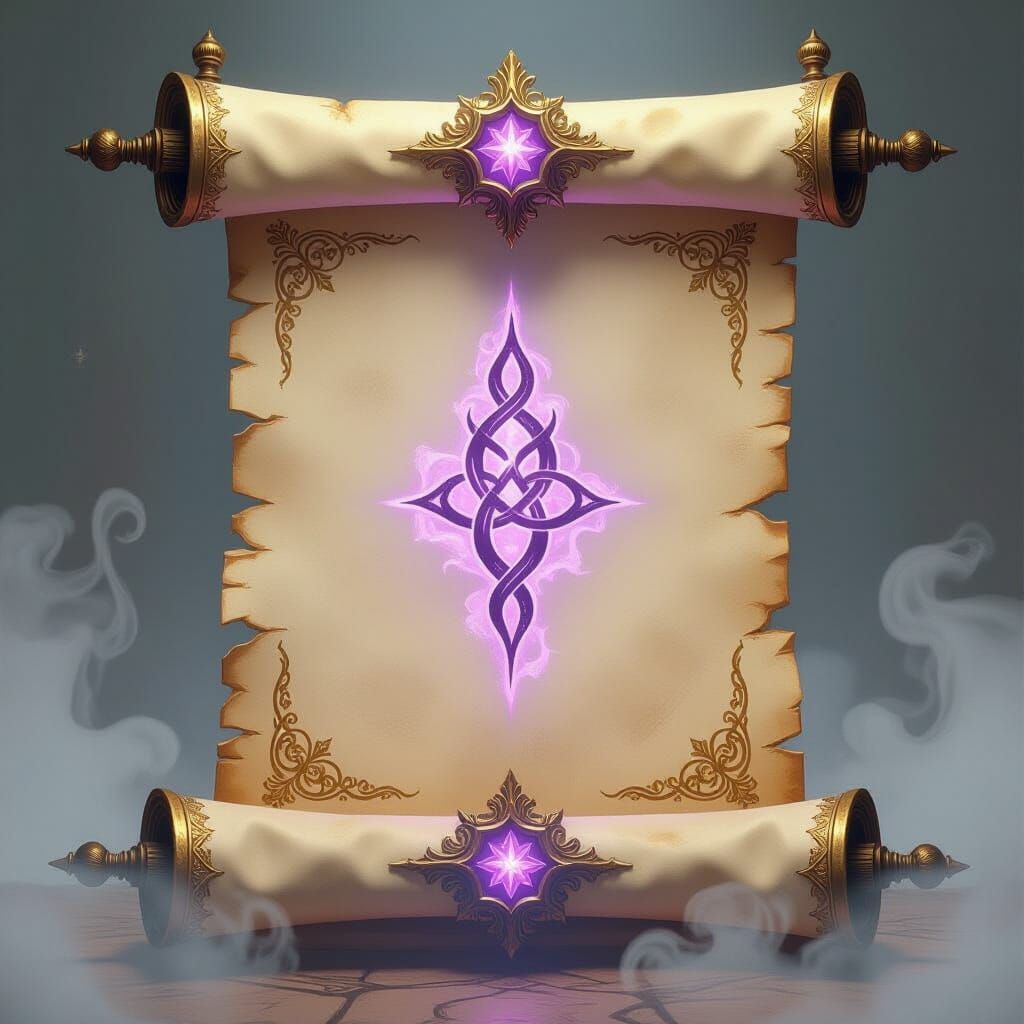 Enchanted Scroll with Violet Runes and Alliance Emblem