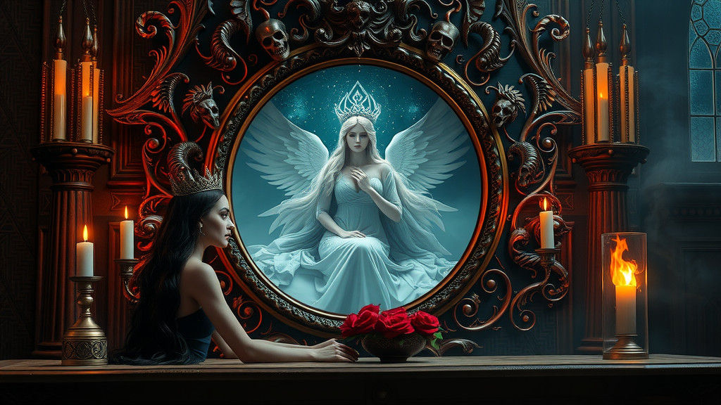 Heaven and Hell Princesses Reflected in Mirror