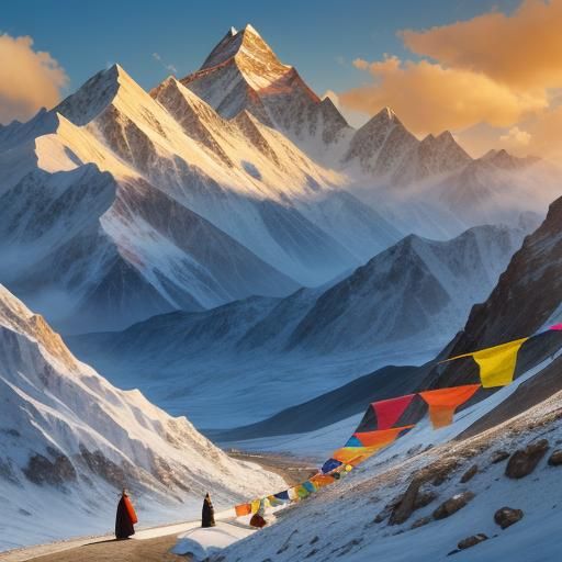 Monks at Leh Monastery, Tibet: Vibrant Oil Painting