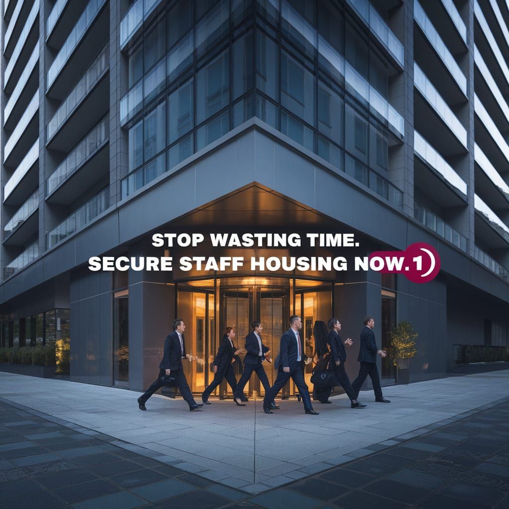 Modern Apartment Building with Staff Housing Advertisement