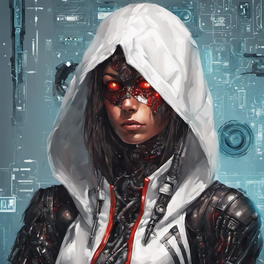 Punk Woman with Cybernetic Implants in Sci-Fi Lab