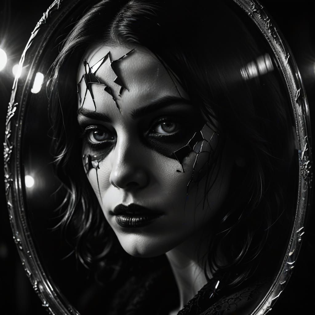 Ethereal Woman in Distorted Chrome Mirror