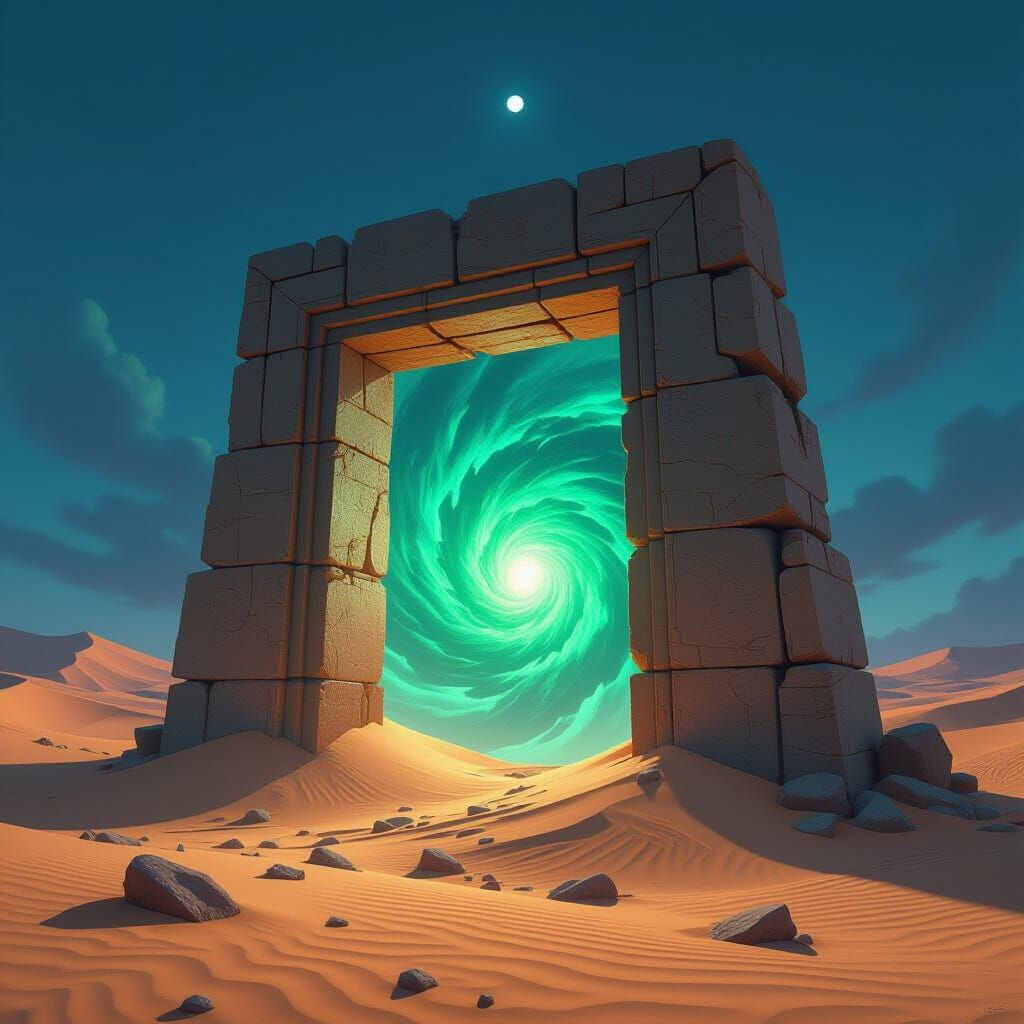 Emerald Portal in Forgotten Desert Landscape