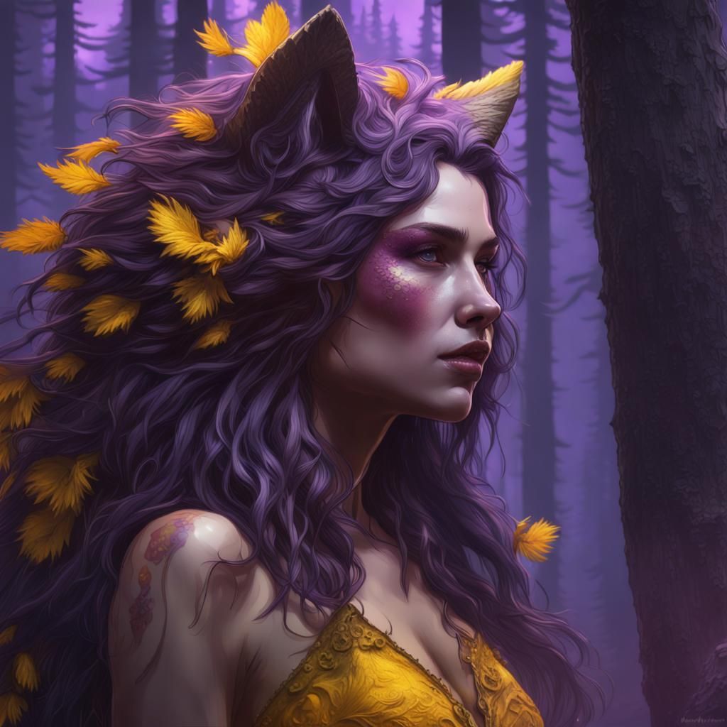 Wolf Woman Pines in Dark Fantasy Art Style