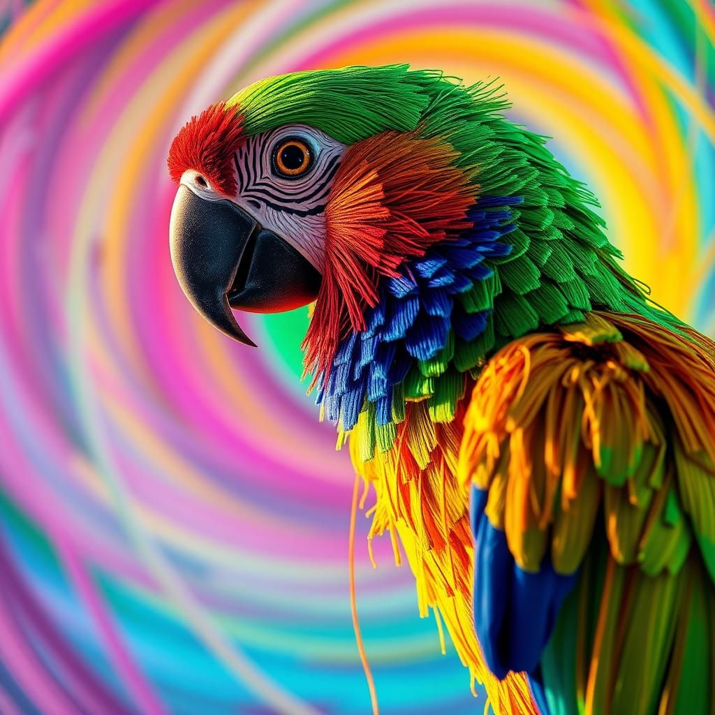 Hyperrealistic String Parrot in Splash Art Style