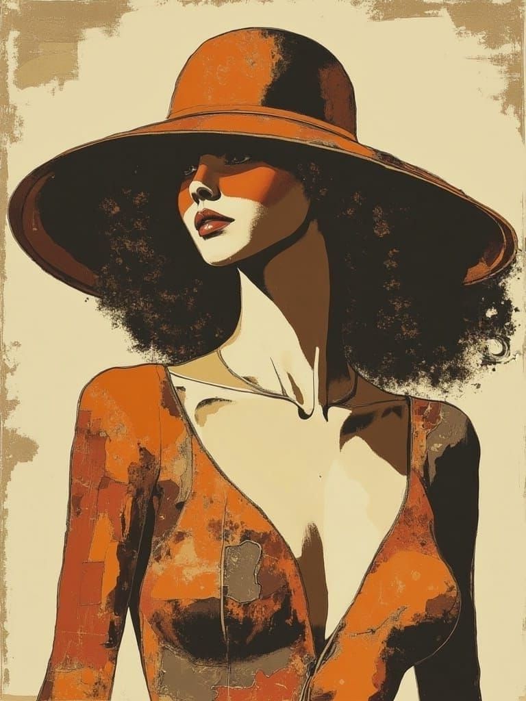 Woman with Swirling Hair in Geometric Art Style