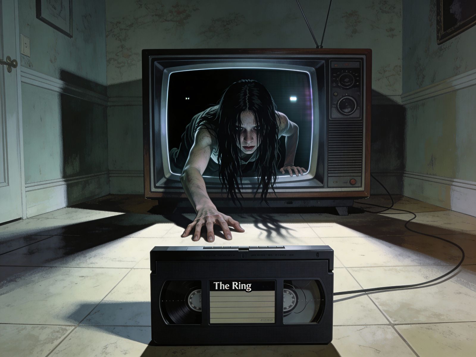 The Ring Girl Crawls From Vintage TV Screen