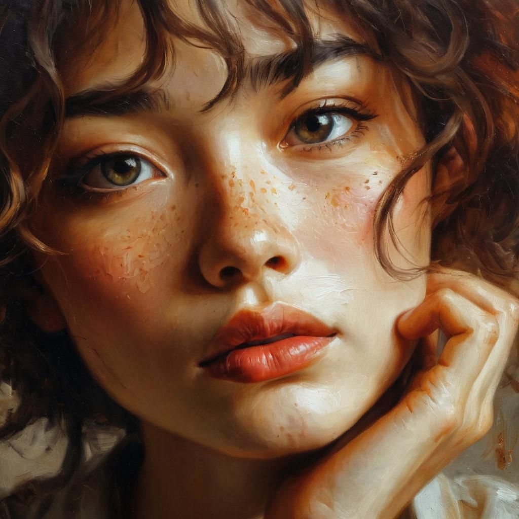 Emotional Portrait Close-Up Painting