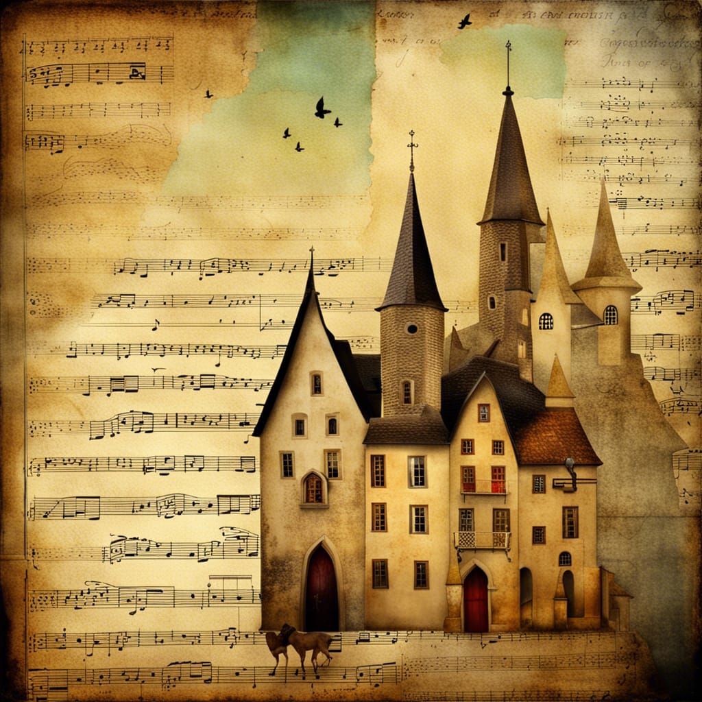 Medieval Town Collage Inspired by Mixed-Media Art