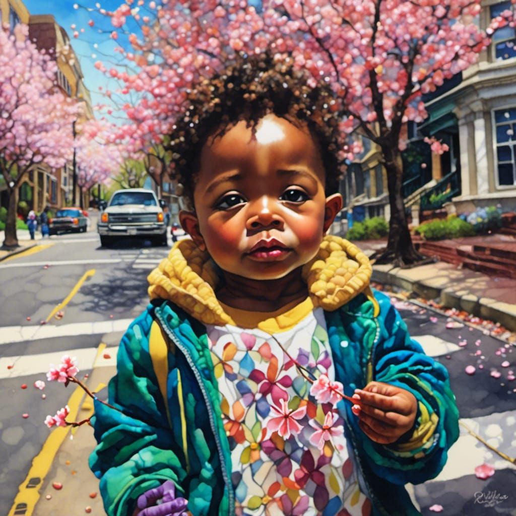 Toddler with Cherry Blossoms in DC