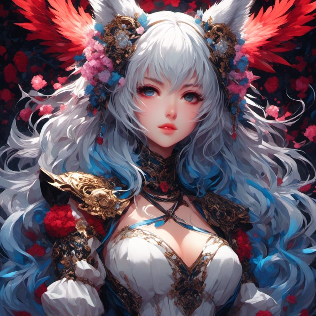 Kawaii Blood Neko Girl in Anime Style