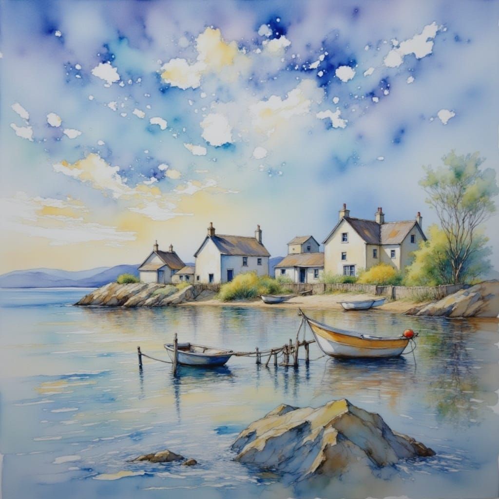 Cozy Seaside Cafe in Impressionist Style