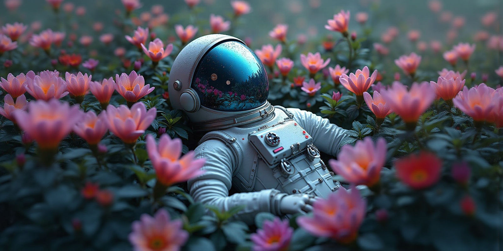 Astronaut in Flower Garden Reflecting the Universe