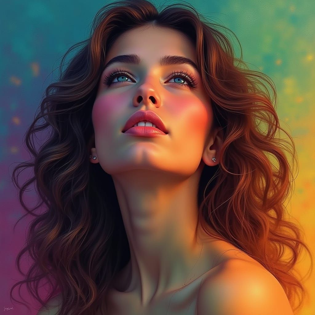 Vibrant Rainbow Woman in Ethereal Colors