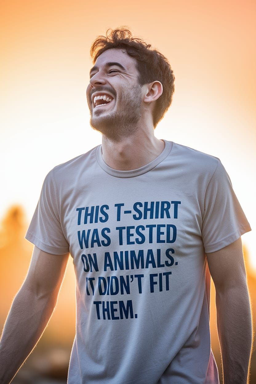 Laughing Man Surrounded by Whimsical Sunset