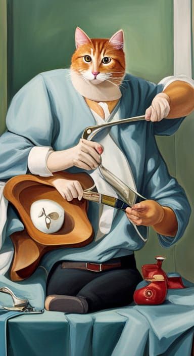 Feline Surgeon Dressed in Scrubs
