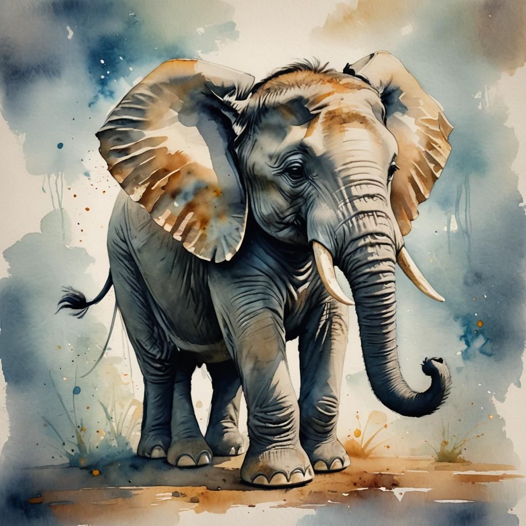 Cute Elephant Nursery Art in Watercolor Style