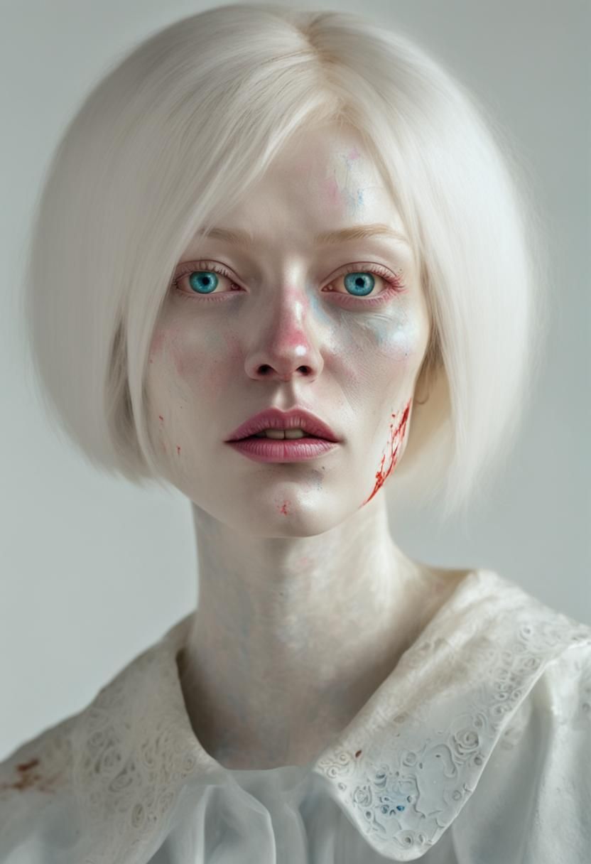 Albino Girl Portrait in Hieronymus Bosch Graffiti Style