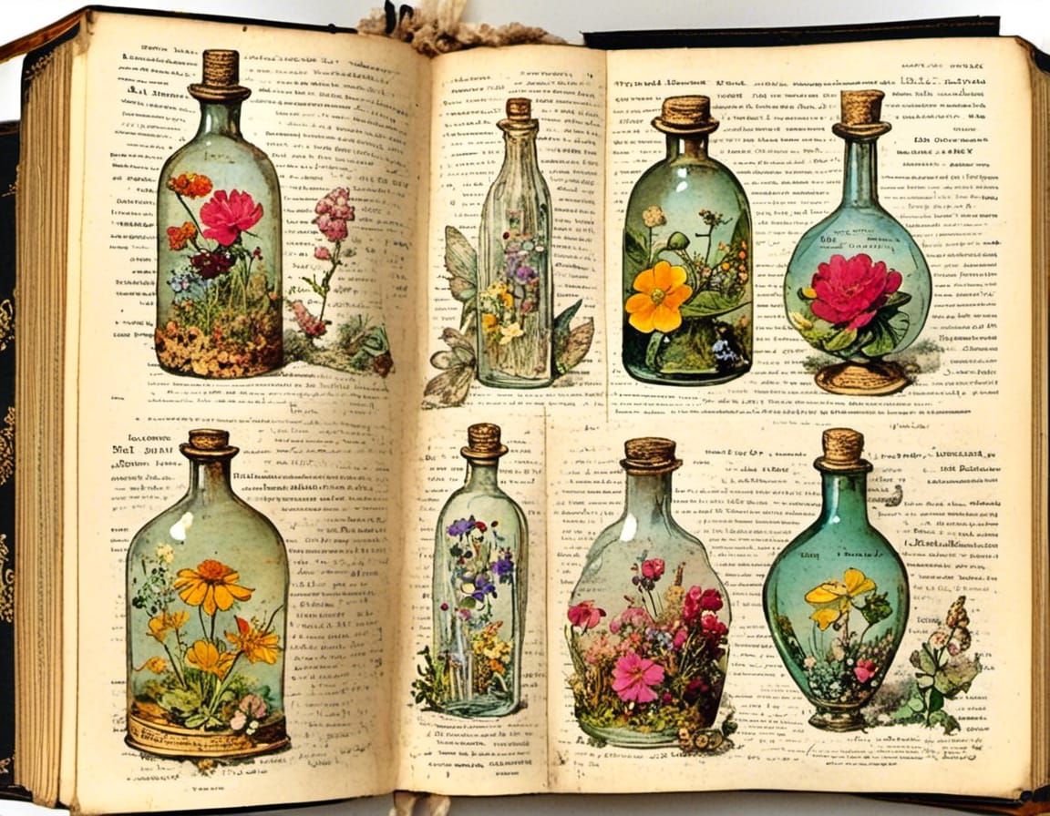 Vintage Glass Bottles with Fairies and Flowers