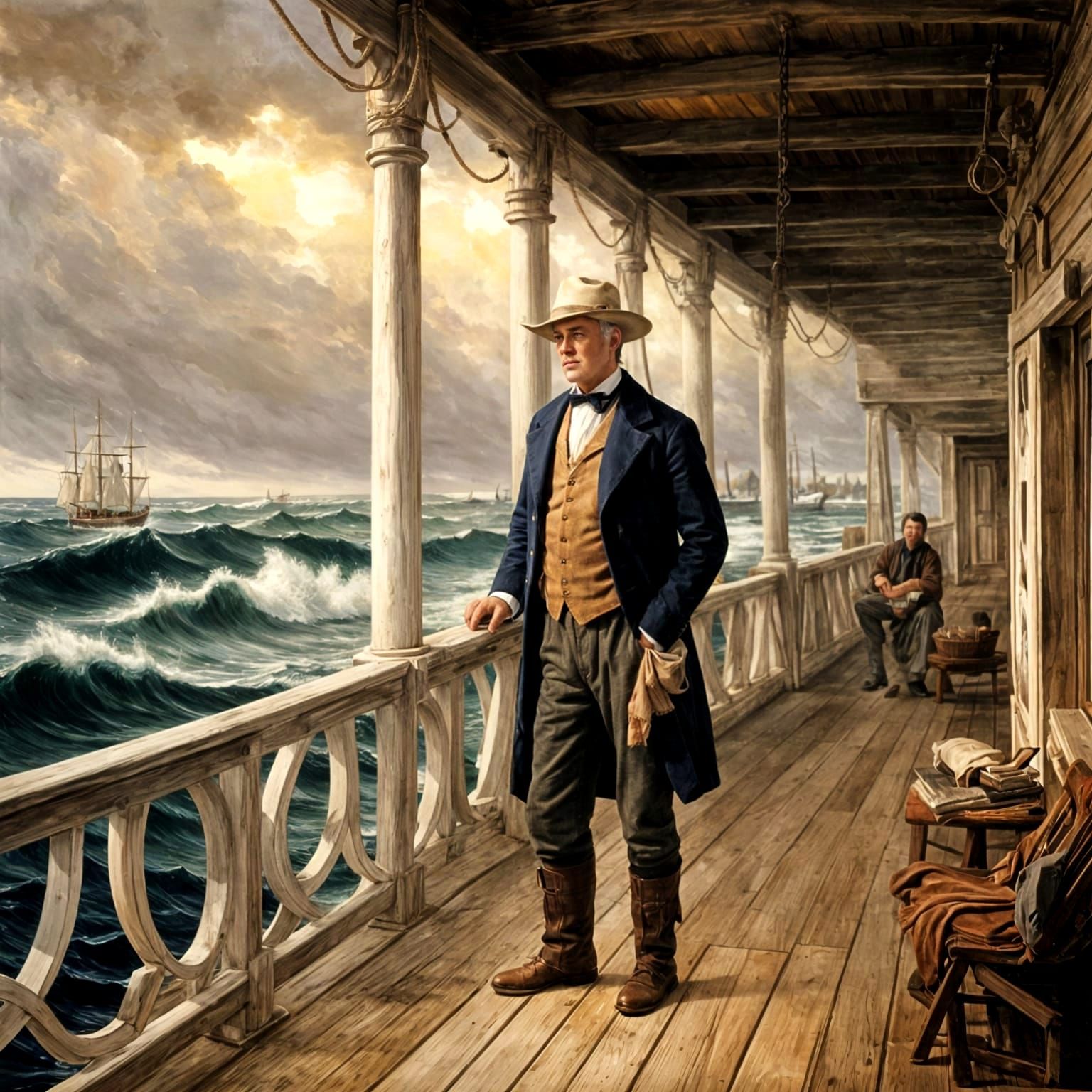 Sailor in a Stormy Sea in Maritime Style