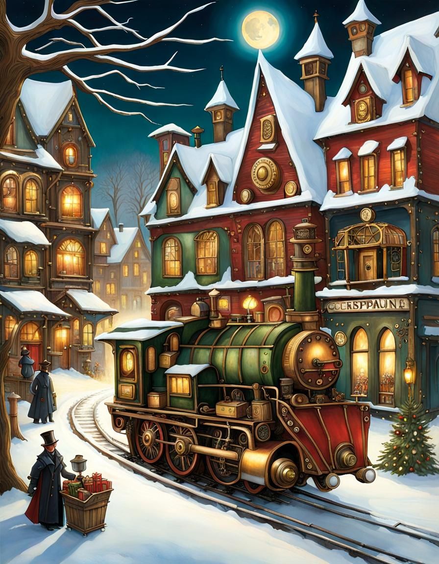 Steampunk Locomotive Delivers Christmas Trees in Victorian V...