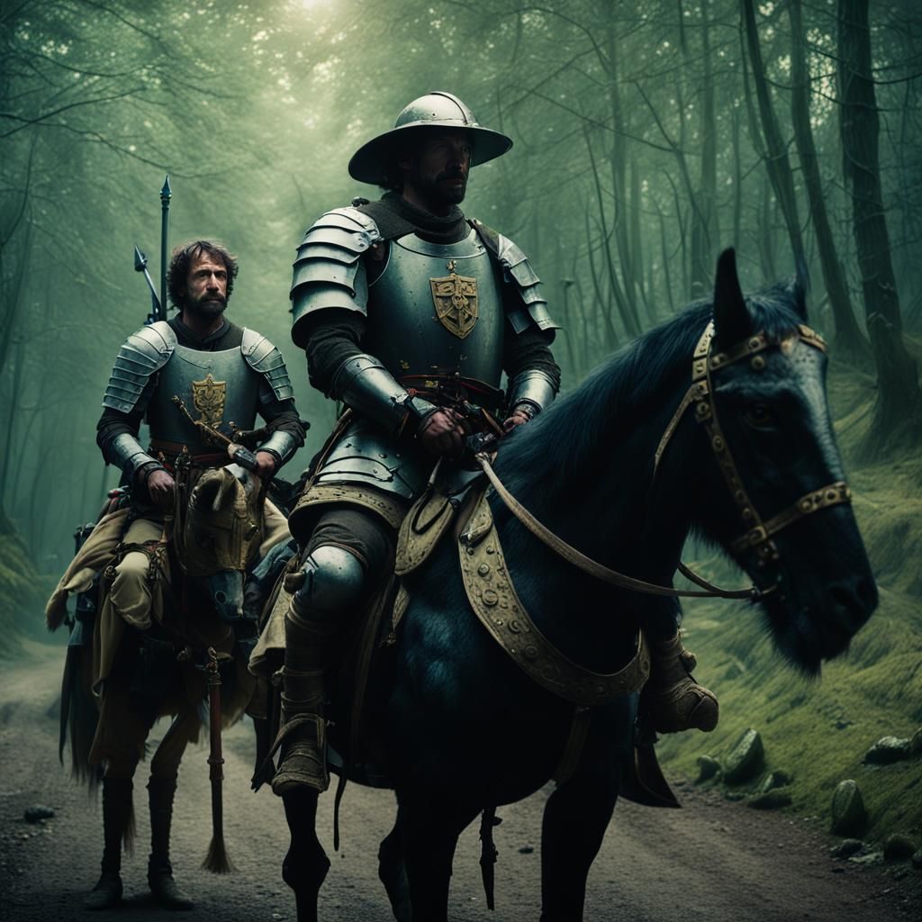 Knight and Squire Adventure in Rembrandt Style