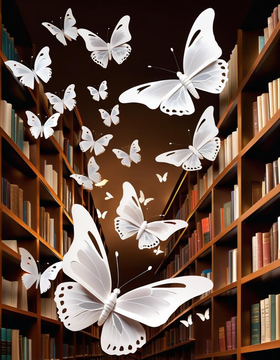 Book Morphs Into Butterfly in Ethereal Library