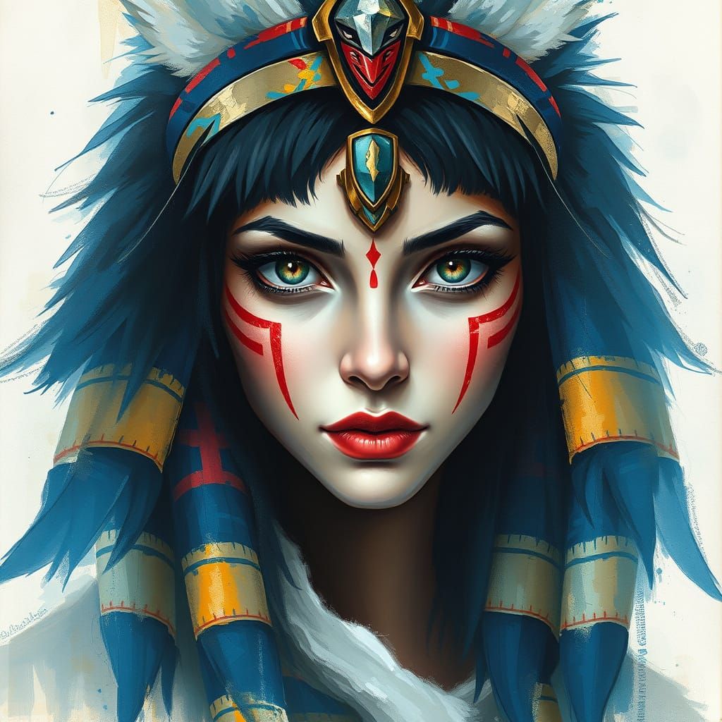 Egyptian Goddess in Vibrant, Ethereal Headdress
