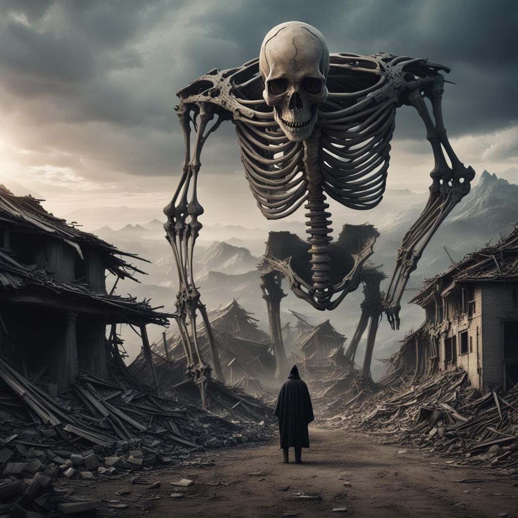 Epic Gashadokuro Overlooking Destroyed Village