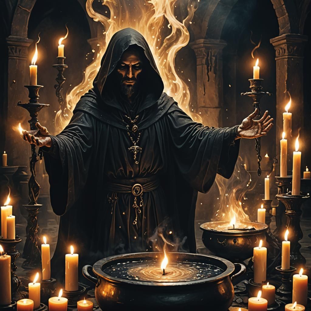 Dark Fantasy Magic Ritual with Cauldron