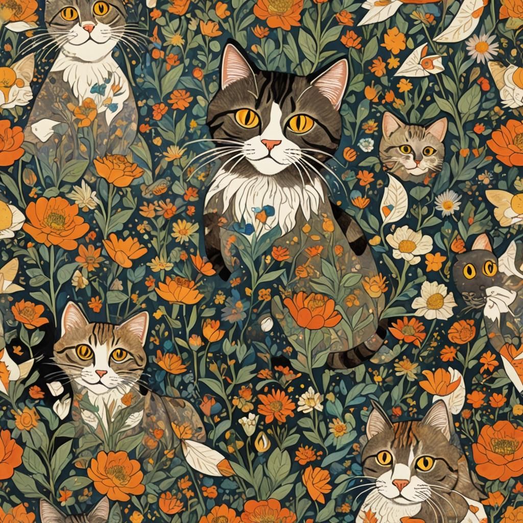 Cat Flying Paper Plane in Ornate Style