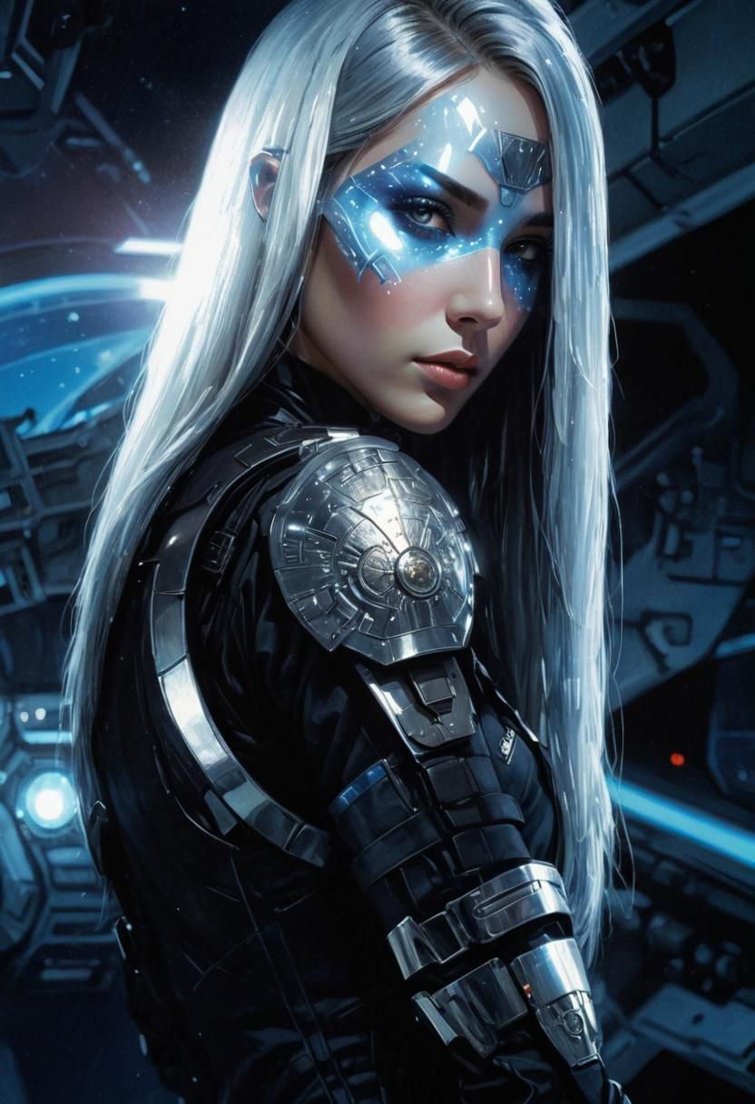 Sci-Fi Warrior in Metallic Spaceship: Concept Art