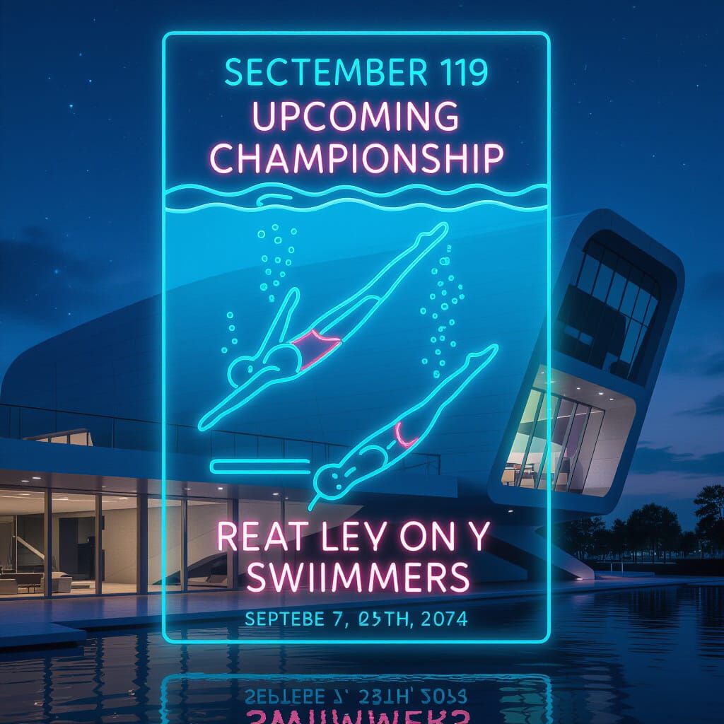 Neon Poster: Diving Championship at Modern Building