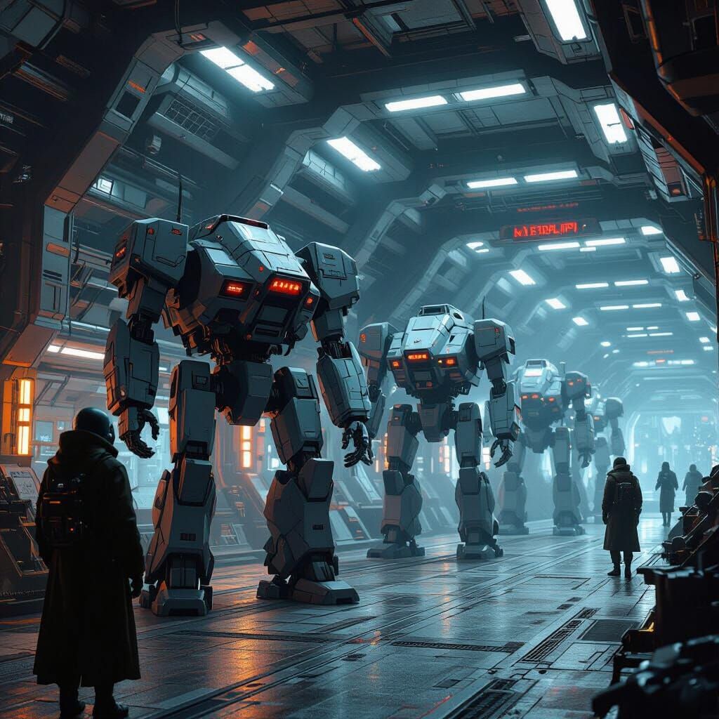 Battle Mechs Ready in Starship Bay