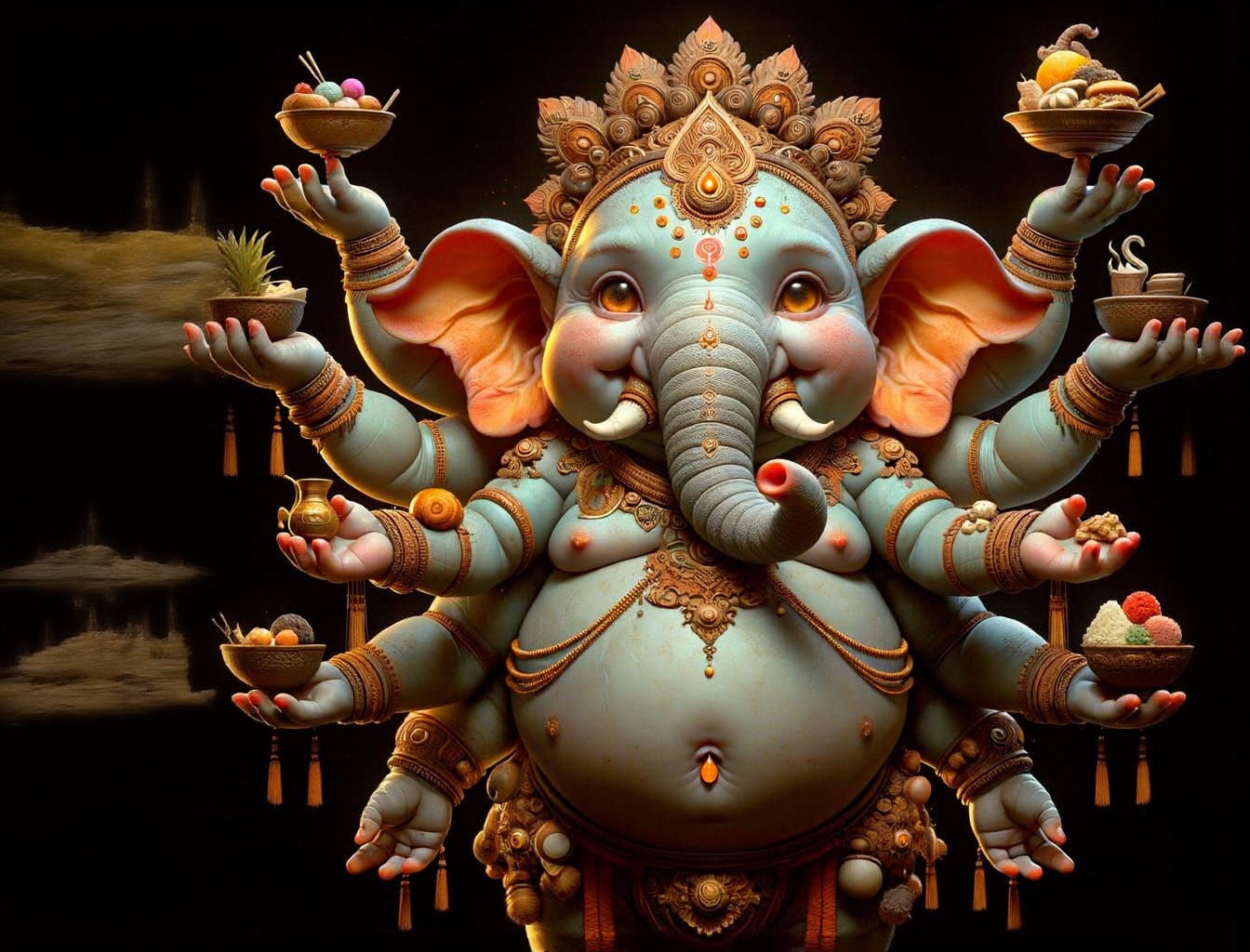 Whimsical Baby Ganesh with Many Hands, Fantasy Art