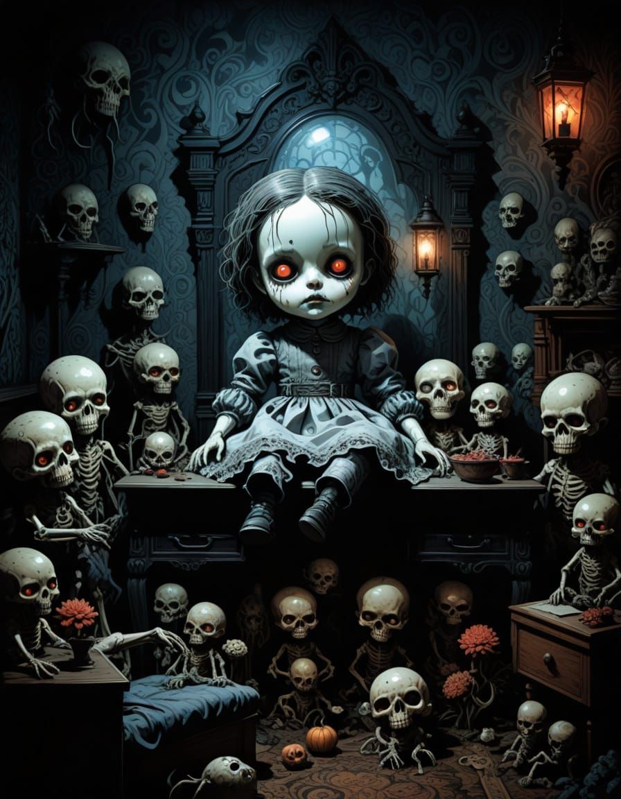 Sinister Porcelain Doll in Victorian Children's Room Nightma...