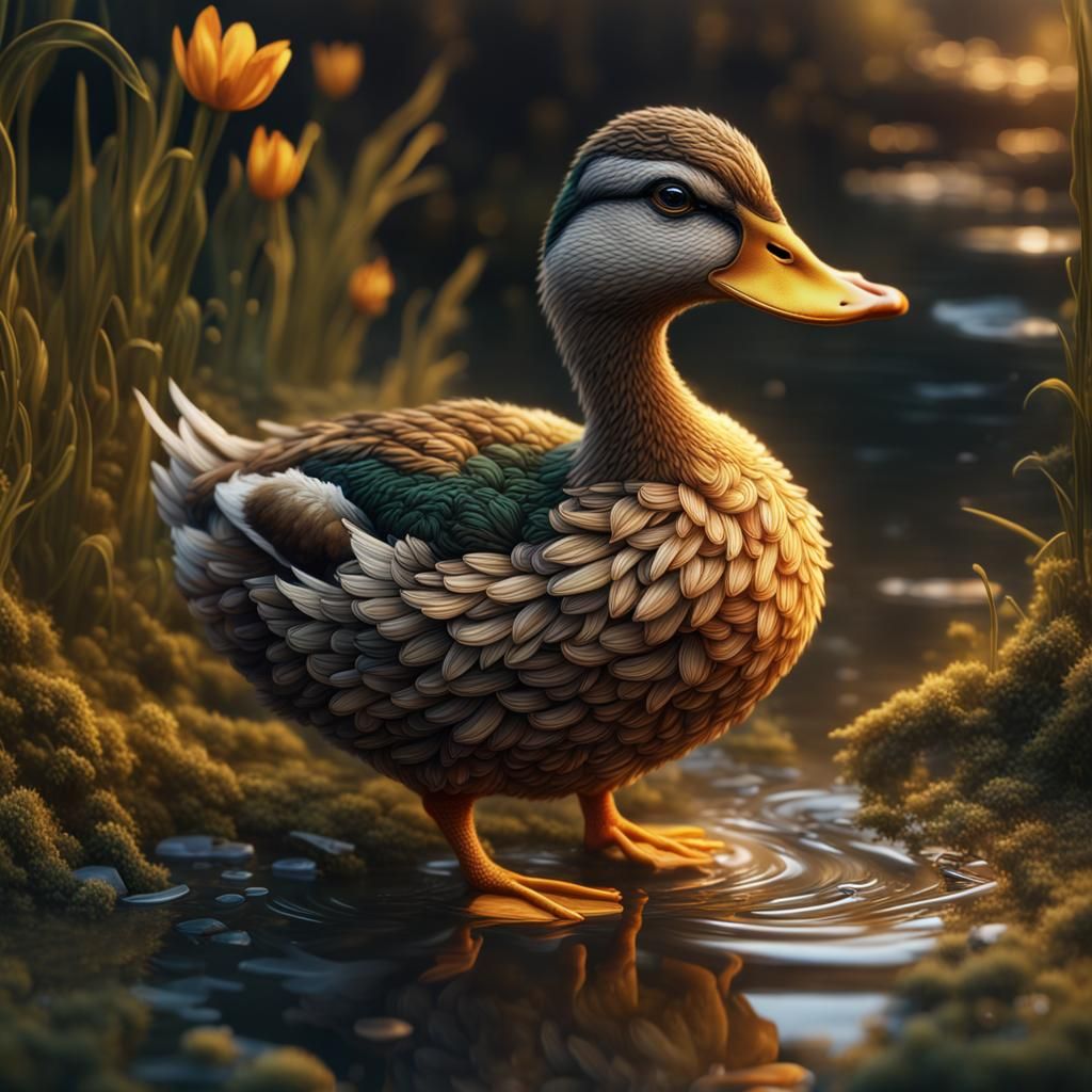 Detailed Embroidery of a Cute Duck