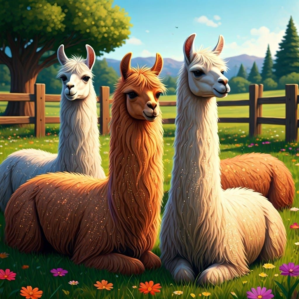 Sparkly Metallic Llamas in a Sunny Meadow