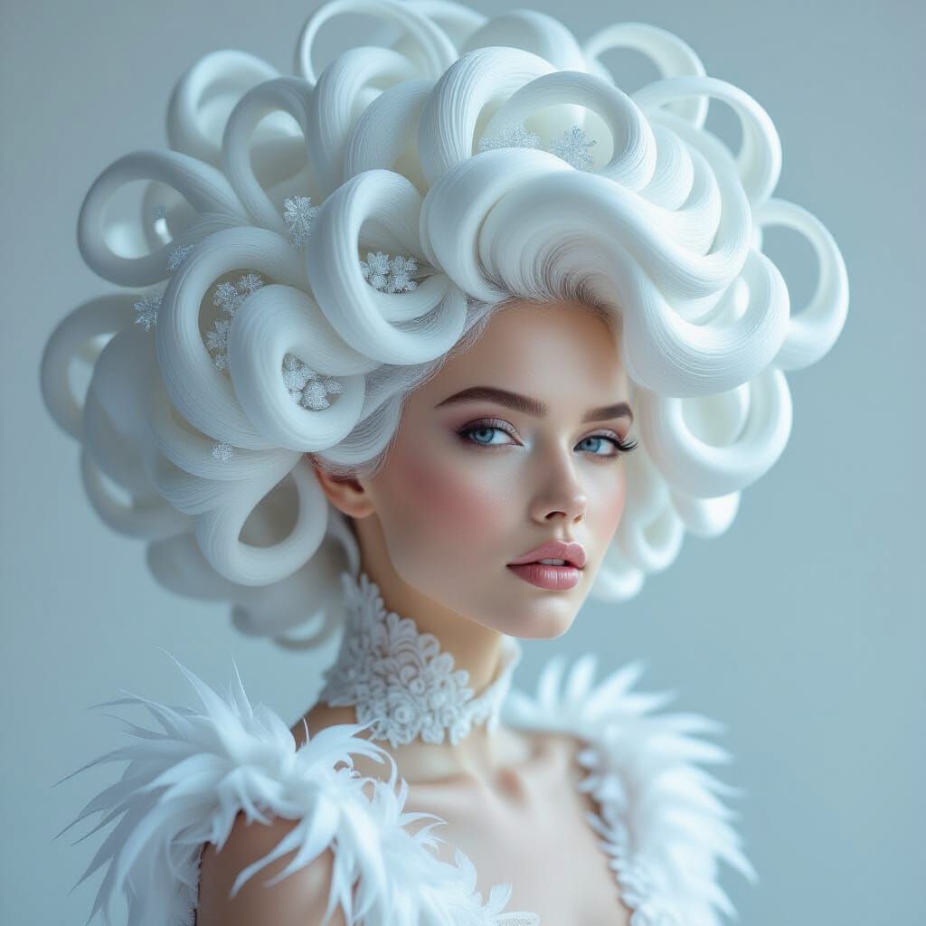 Futuristic Woman with Silk and Ice Hairstyle
